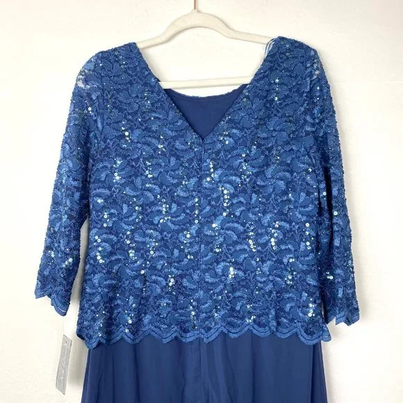 Alex Evenings Mock Two-Piece Sequin Chiffon Gown Lace Dress Wedgewood 12 Alex Evenings Mock Two-Piece Sequin Chiffon Gown Lace Dress Wedgewood 12